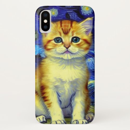 Cute Kitten Starry Night Van Gogh iPhone X Case