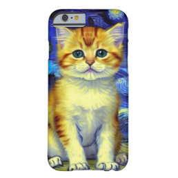 Cute Kitten Starry Night Van Gogh Barely There iPhone 6 Case