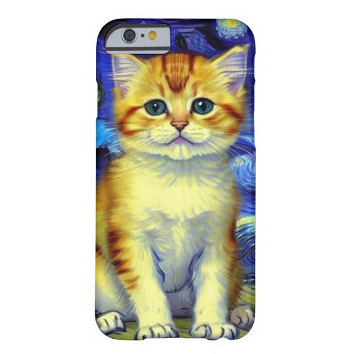 Cute Kitten Starry Night Van Gogh Barely There iPhone 6 Case