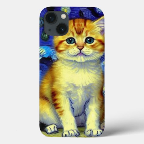 Cute Kitten Starry Night Van Gogh iPhone 13 Case