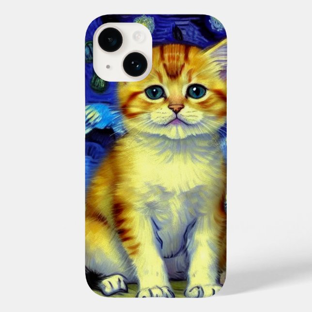 Cute Kitten Starry Night Van Gogh Case-Mate iPhone Case (Back)