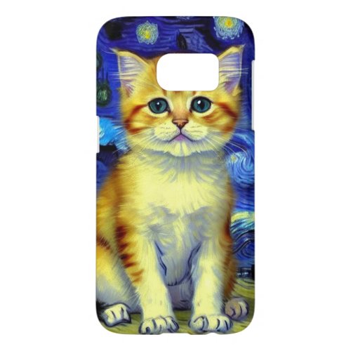 Cute Kitten Starry Night Van Gogh Samsung Galaxy S7 Case
