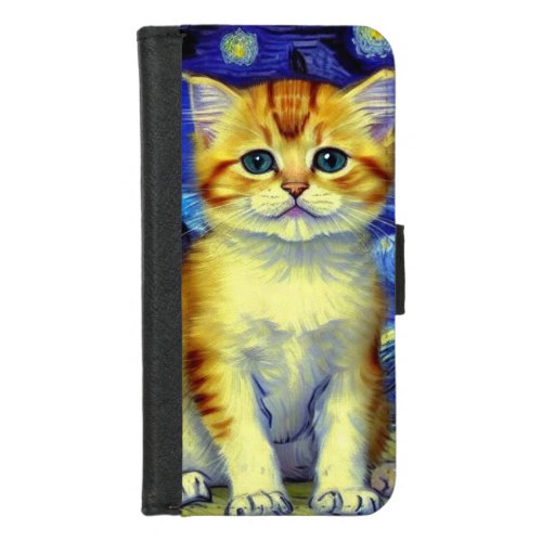 Cute Kitten Starry Night Van Gogh iPhone 87 Wallet Case