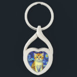 Cute Kitten Starry Night Van Gogh Keychain<br><div class="desc">Keychain featuring a cute Van Gogh kitten! This little orange and white kitty poses with Starry Night. A purr-fect gift for cat lovers and Dutch art collectors!</div>