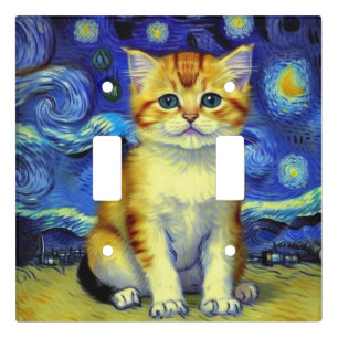 Cute Kitten Starry Night Van Gogh Light Switch Cover