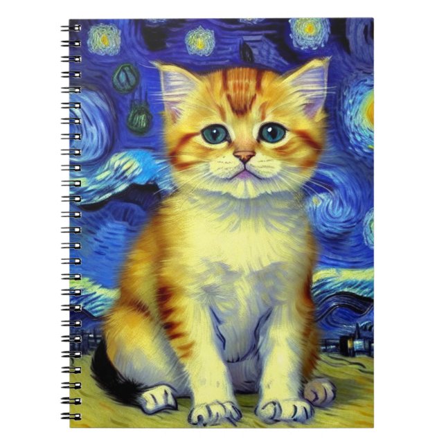 Cute Kitten Starry Night Van Gogh Notebook (Front)