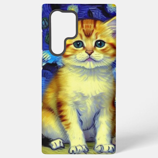 Cute Kitten Starry Night Van Gogh Samsung Galaxy Case (Back)