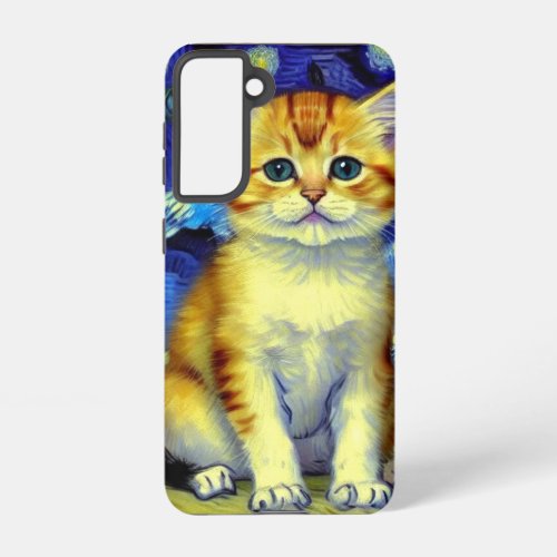 Cute Kitten Starry Night Van Gogh Samsung Galaxy S21 Case