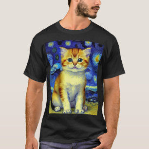 Cute Kitten Starry Night Van Gogh T-Shirt