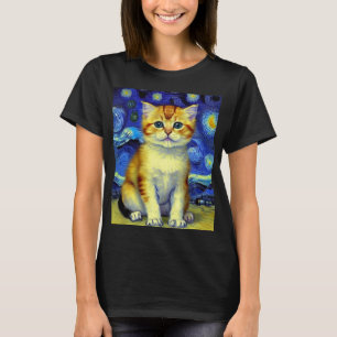 Cute Kitten Starry Night Van Gogh T-Shirt