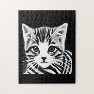 Cute kitten striped black white jigsaw puzzle