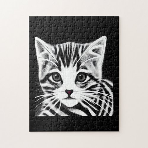 Cute kitten striped black white  jigsaw puzzle