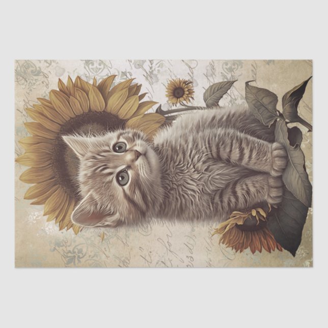 Cute Kitten Sunflower Cat Tissue Paper (Front)