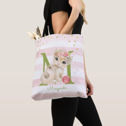 Cute Kitten Sweet Monogram Colorful  Tote Bag