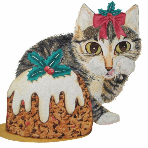 cute kitten tabby cat eating pudding for statuette