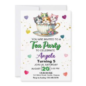 Cute Kitten Tea Party Any Age Birthday Invitation