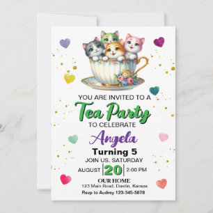 Cute Kitten Tea Party Any Age Birthday Invitation