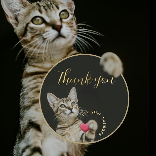 Cute Kitten Thank You for Your Business with Heart Classic Round Sticker