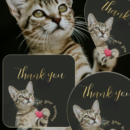 Cute Kitten Thank You for Your Business with Heart Square Sticker