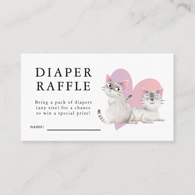Cute Kitten Theme Twins Baby Shower Diaper Raffle Enclosure Card (Front)