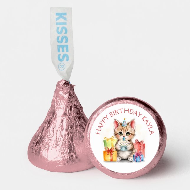 Cute Kitten themed Birthday Girl Personalized Hershey®'s Kisses® (Front)