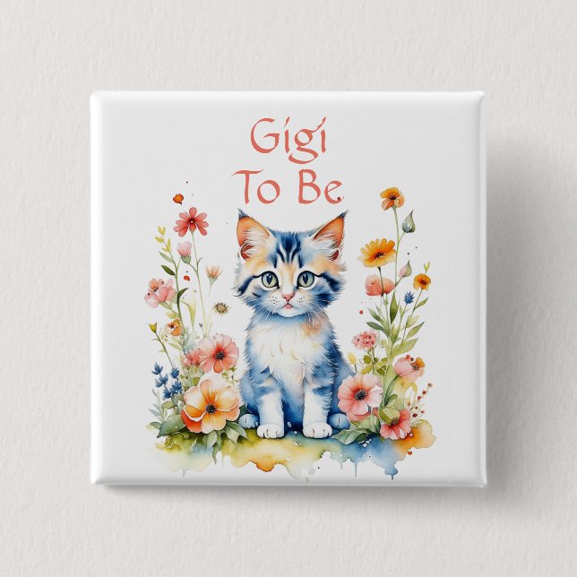 Cute Kitten Themed Gigi to Be Baby Shower Button (Front)
