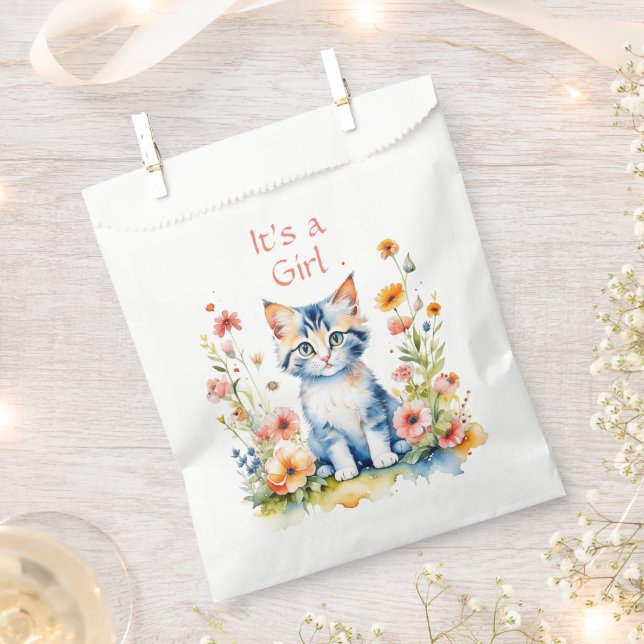 Cute Kitten Themed Girl's Baby Shower Favor Bag (Clipped)