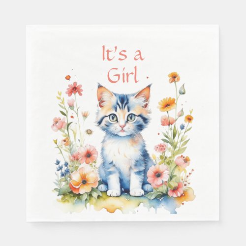 Cute Kitten Themed Girls Baby Shower Napkins