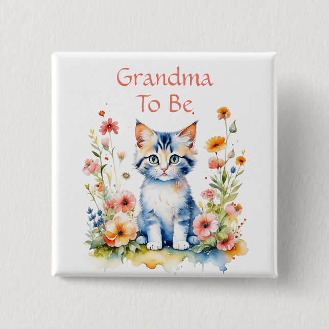 Cute Kitten Themed Grandma to Be Baby Shower Button (Front)