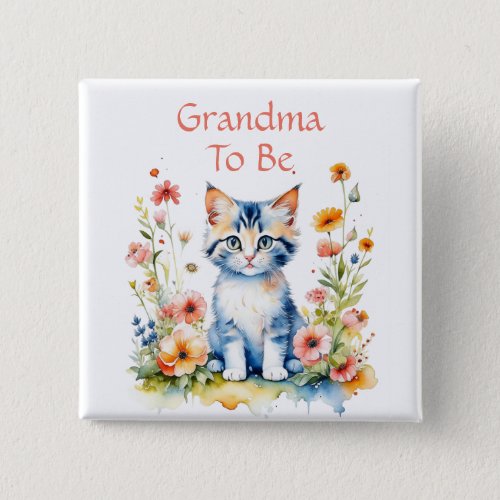 Cute Kitten Themed Grandma to Be Baby Shower Button