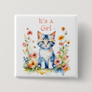 Cute Kitten Themed It's a Girl Button