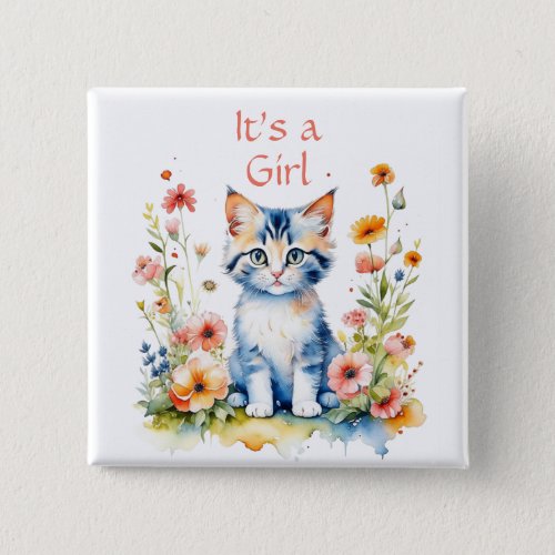 Cute Kitten Themed Its a Girl Button