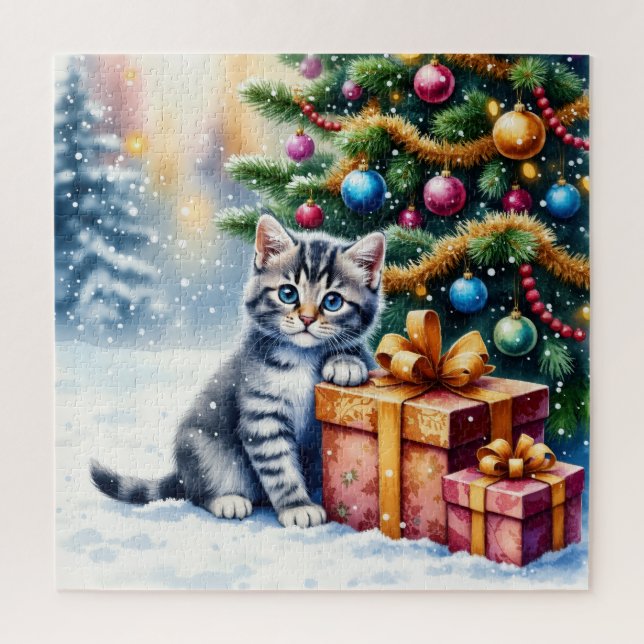 Cute Kitten Under Christmas Tree Jigsaw Puzzle (Vertical)