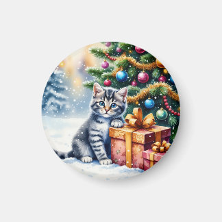 Cute Kitten Under Christmas Tree Magnet