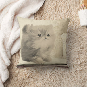 Cute Kitten Vintage Art Throw Pillow