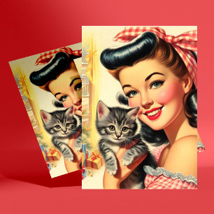 Cute Kitten Vintage Pin Up Postcard