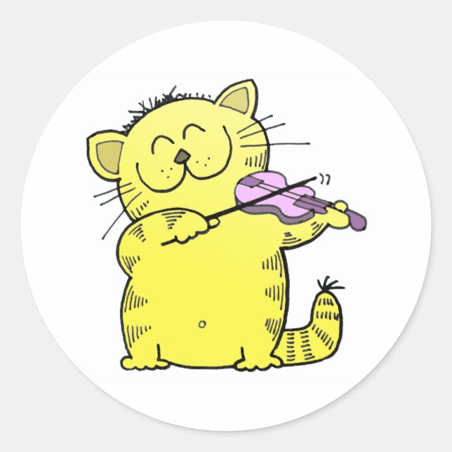 Cute Kitten Violinist Classic Round Sticker (Front)