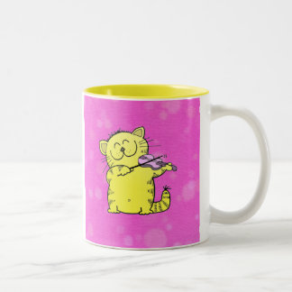 Cute Kitten Violinist Two-Tone Coffee Mug