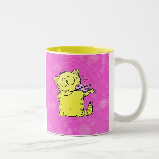 Cute Kitten Violinist Two-Tone Coffee Mug (Right)