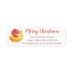 Cute Kitten Watecolor Christmas Script Label