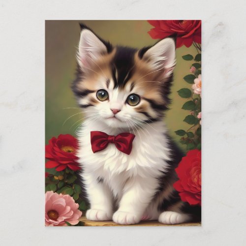 Cute Kitten Wearing a Red Bow Postcard