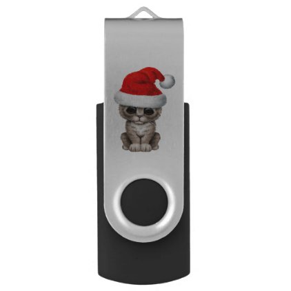 Cute Kitten Wearing a Santa Hat Flash Drive