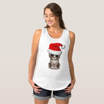 Cute Kitten Wearing a Santa Hat Maternity Tank Top