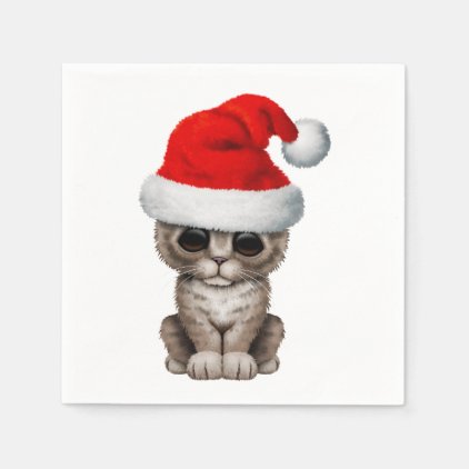 Cute Kitten Wearing a Santa Hat Napkin