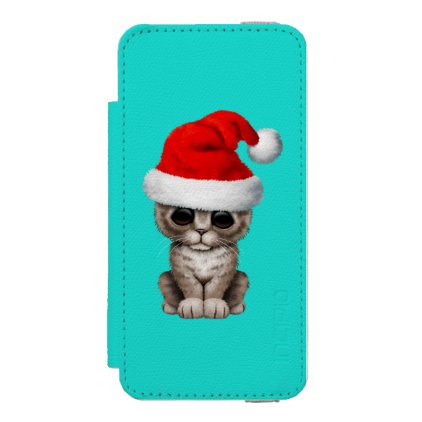 Cute Kitten Wearing a Santa Hat Wallet Case For iPhone SE/5/5s