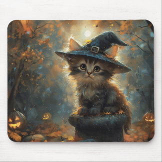 Cute Kitten Wearing a Witch Hat Mouse Pad