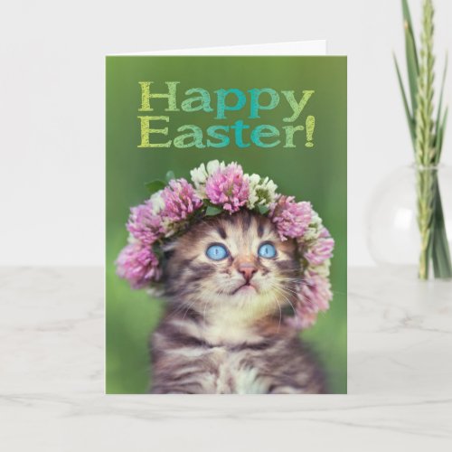 Cute Kitten Wearing Flowers on Her Head Easter Card