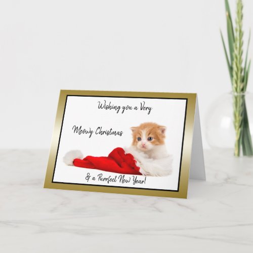 Cute Kitten Wishing You a Meowy  Christmas Holiday Card