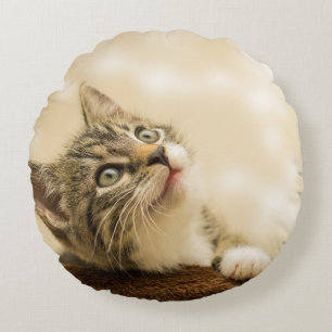 Cute Kitten with an Outstretched Paw Round Pillow