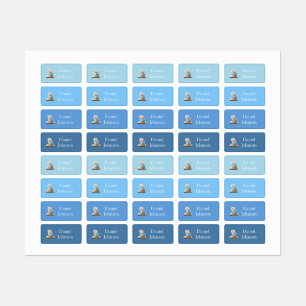Cute Kitten with Backpack Blue Clothes Labels
